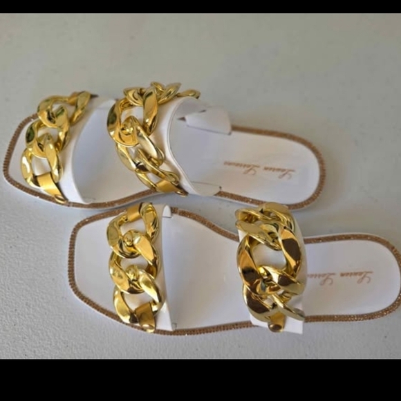 Lauren Lorraine Gold and White Chain Flats - Picture 2 of 2